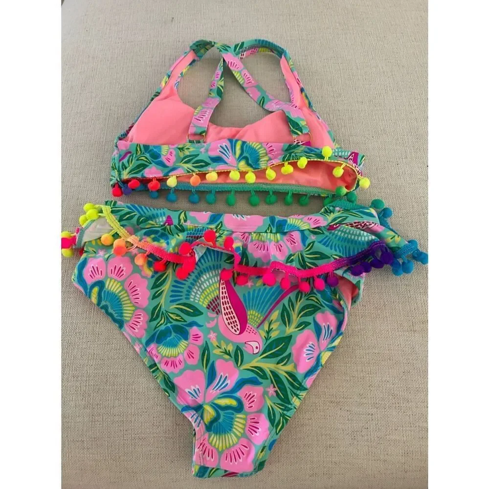 Beach Lingo 2 Piece Swimsuit Floral Pink Tropical Bikini,  Size 12 Girls NWOT
